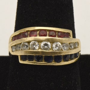 Ross-Simons - Vintage Vermeil Red, White, and Blue Ruby, Topaz, Sapphire Ring  - Size 9.25