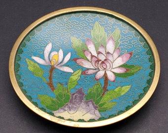 Vintage Floral Cloisonne Enamel Trinket Dish