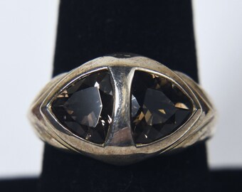 Two Trillion Cut Smoky Quartz Sterling Silver Ring - Size 8