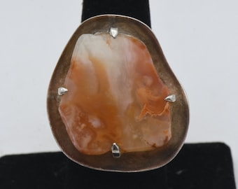 Vintage Handmade Carnelian Modern Design Silver Ring - Size 6.75