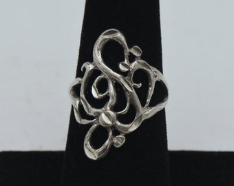 Vintage Sterling Silver Serpentine Design Ring - Size 6.75