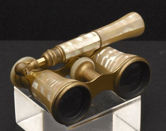 Lemaire - Antique Brass and Mother of Pearl Opera Glasses with Handle