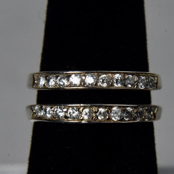 Sterling Silver Double Band Diamonique Cubic Zirconia Ring - Size 5