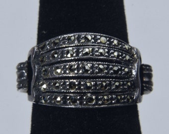 Anello Art Déco vintage in argento sterling con marcasite - Misura 5