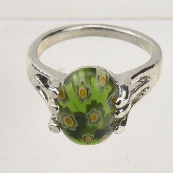 Green Millefiori Glass Ring - Size 9