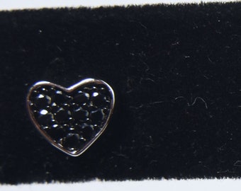 Sterling Silver Black Spinel Heart Stud Earrings