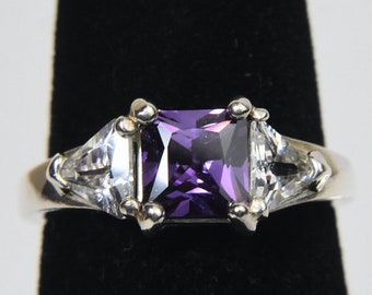 Sterling Silver Amethyst and Cubic Zirconia Ring - Size 6