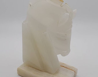 Sujetalibros vintage con cabeza de caballo tallada en ónix