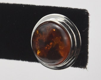 Baltic Amber and Silver Round Stud Earrings