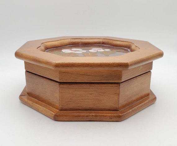 Mele - Vintage Wood and Glass Octagonal Jewelry B… - image 3
