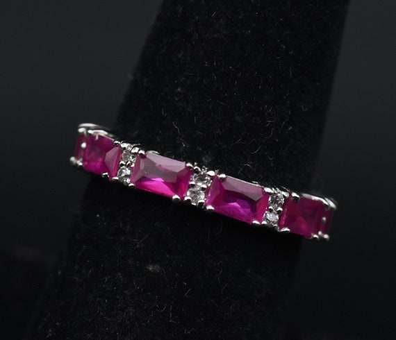 Vintage Synthetic Ruby and Cubic Zirconia Sterlin… - image 4