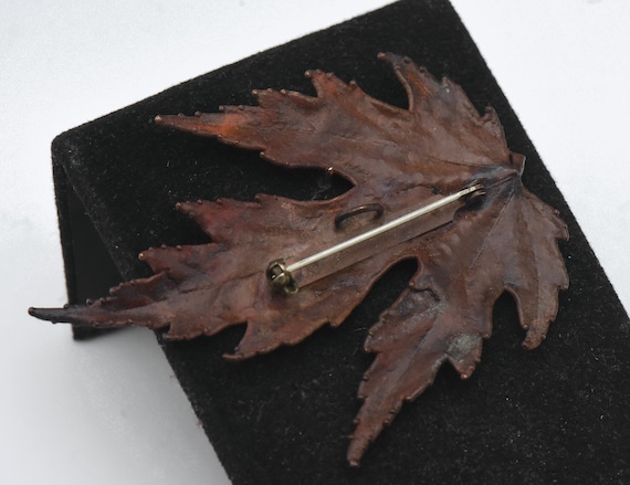 Vintage Copper Enameled Maple Leaf Brooch/Pendant - image 6