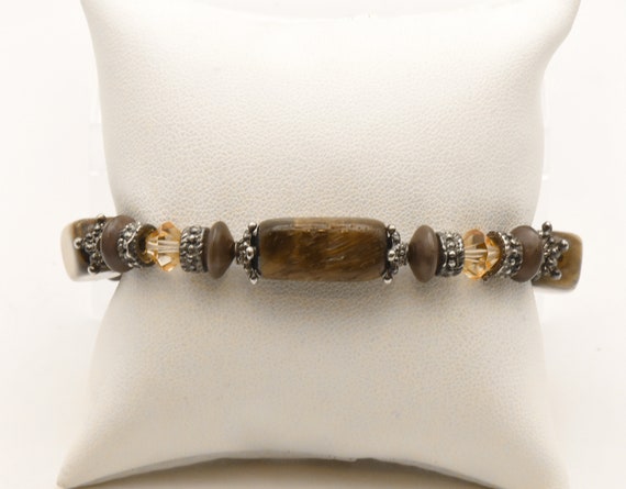 Rectangular Tiger's Eye Bead Elastic Bracelet - image 6