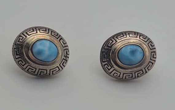 Vintage Handmade Larimar Sterling Silver Earrings - image 4