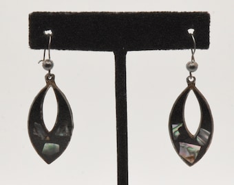 Vintage Alpaca Abalone Shell and Enamel Dangle Earrings