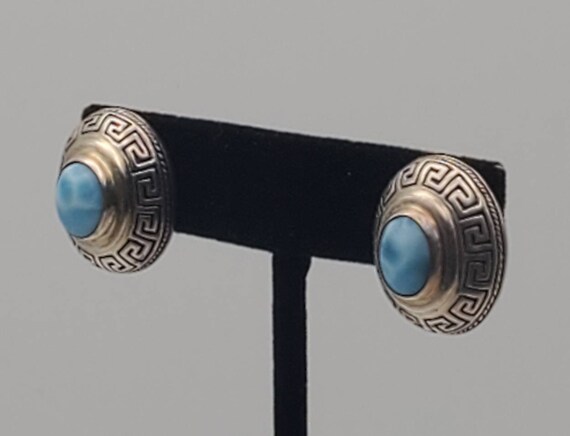 Vintage Handmade Larimar Sterling Silver Earrings - image 5