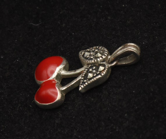 Sterling Silver and Marcasite Cherries Pendant - image 4