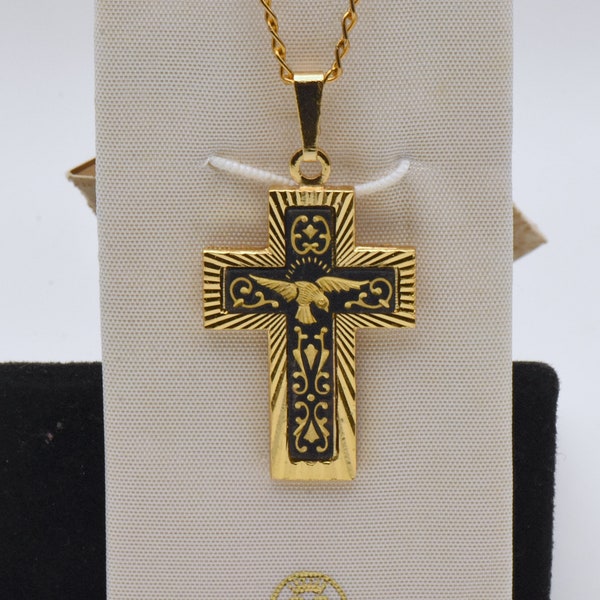 Unused Vintage 24kt Gold Plated Cross Pendant on Chain Necklace - 20"