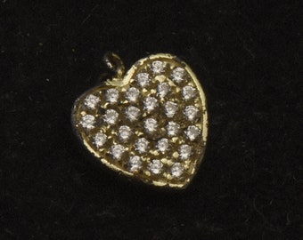 Vintage Gold Plated Heart Rhinestone Charm