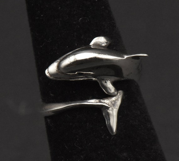 Vintage Sterling Silver Dolphin Adjustable Bypass… - image 1