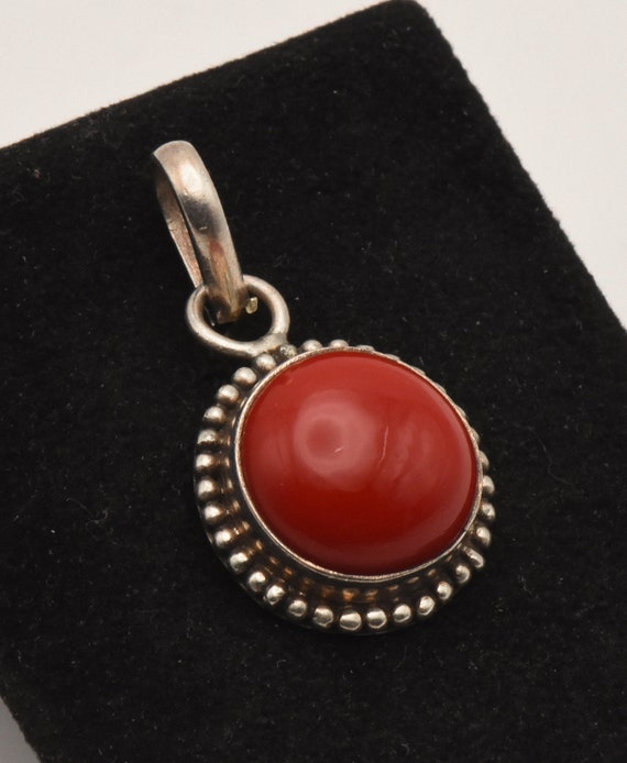 Vintage Sterling Silver Opaque Red Glass Cabochon 