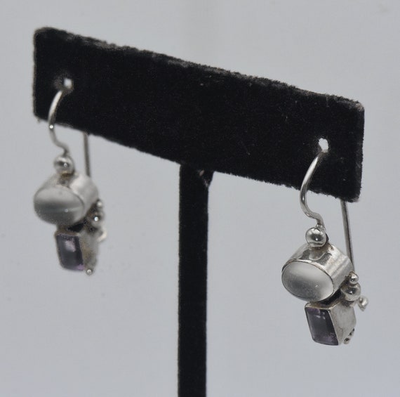 Vintage Cat's Eye Moonstone and Amethyst Sterling… - image 6