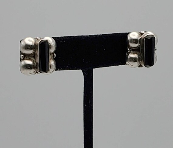 Vintage Handmade Sterling Silver Black Onyx Screw… - image 4