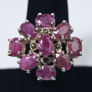 Vintage Rubies Sterling Silver Cocktail Ring - Size 8.5