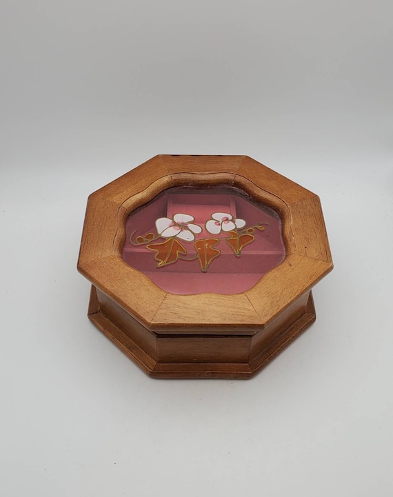 Mele - Vintage Wood and Glass Octagonal Jewelry B… - image 1