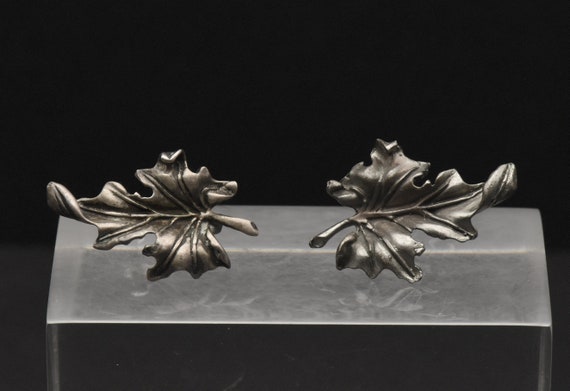 Vintage Sterling Silver Leaf Screw Back Earrings - image 7