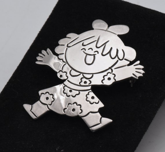 Sterling Silver Happy Jumping Little Girl Mexican… - image 1