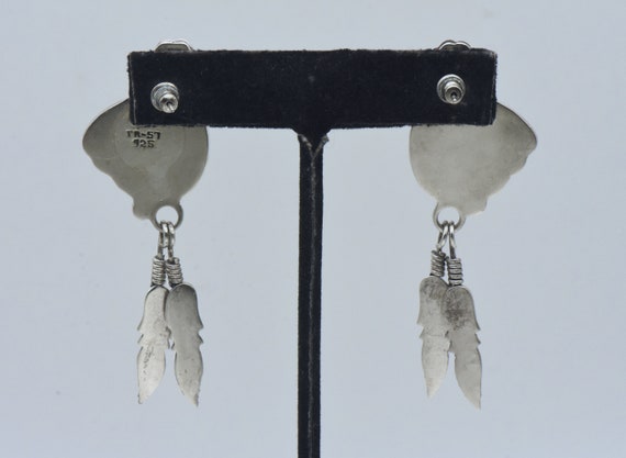 Vintage Handmade Sterling Silver Inlaid Dangle Earrings View 4