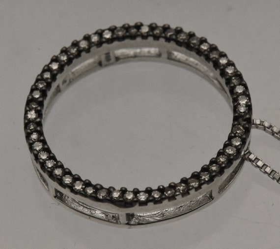 Vintage Diamond Sterling Silver Hoop Pendant on S… - image 10