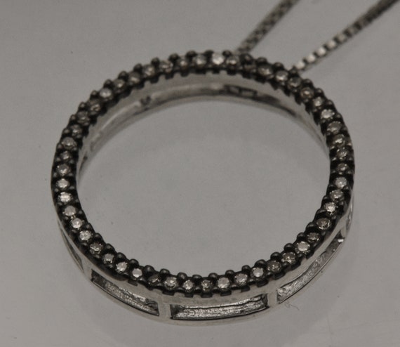 Vintage Diamond Sterling Silver Hoop Pendant on S… - image 7