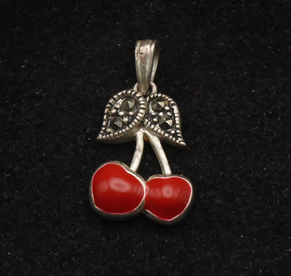 Sterling Silver and Marcasite Cherries Pendant - image 1