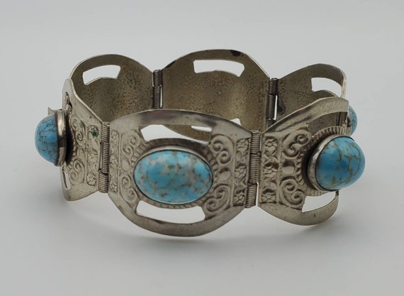 Vintage Handmade Sterling Silver Faux Turquoise C… - image 9