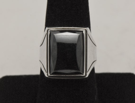 Uncas - Vintage Hematite Sterling Silver Ring - S… - image 2