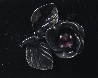 Vintage Dainty Silver Pink Sapphire Flower Stud Earrings