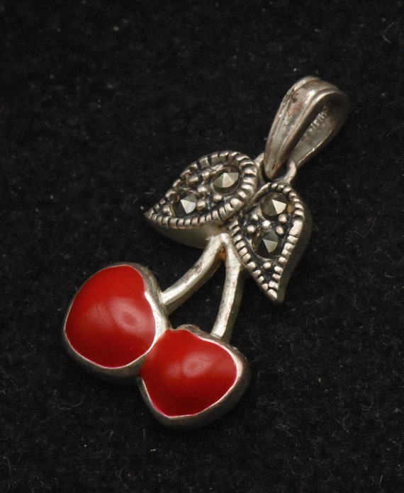 Sterling Silver and Marcasite Cherries Pendant - image 3