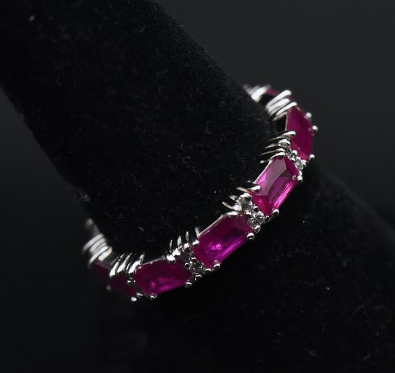 Vintage Synthetic Ruby and Cubic Zirconia Sterlin… - image 3