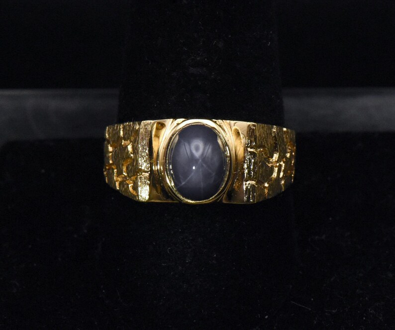 Saleman Rind Vintage Synthetic Star Sapphire Gold Plated Salesman Sample Ring - Size ...