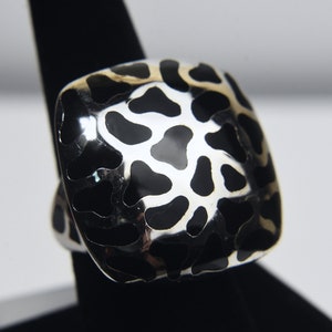 Large Sterling Silver Inlaid Black Onyx Ring Size 7.75 image 1