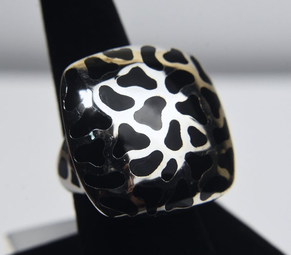 Large Sterling Silver Inlaid Black Onyx Ring - Si… - image 1