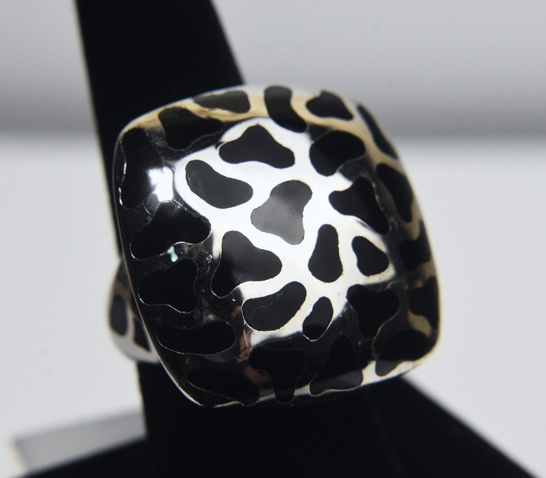 Large Sterling Silver Inlaid Black Onyx Ring Size 7.75 image 1