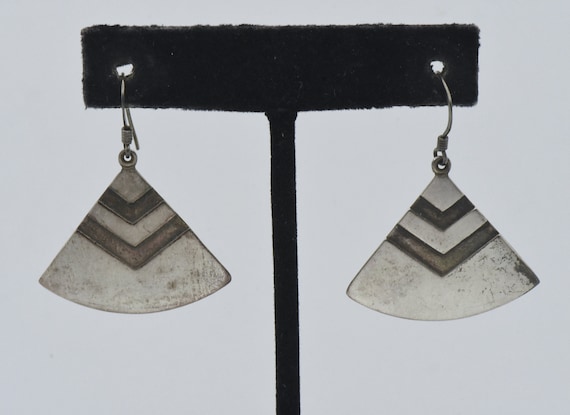 Vintage Sterling Silver Triangular Dangle Earrings - image 1