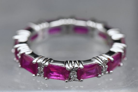 Vintage Synthetic Ruby and Cubic Zirconia Sterlin… - image 8