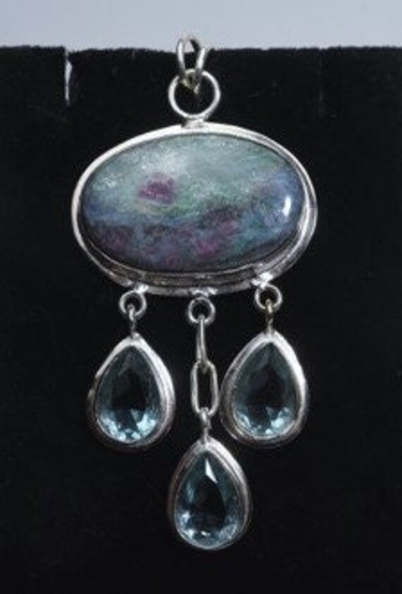 Stunning Ruby Fuschite and Kyanite Sterling Silve… - image 2