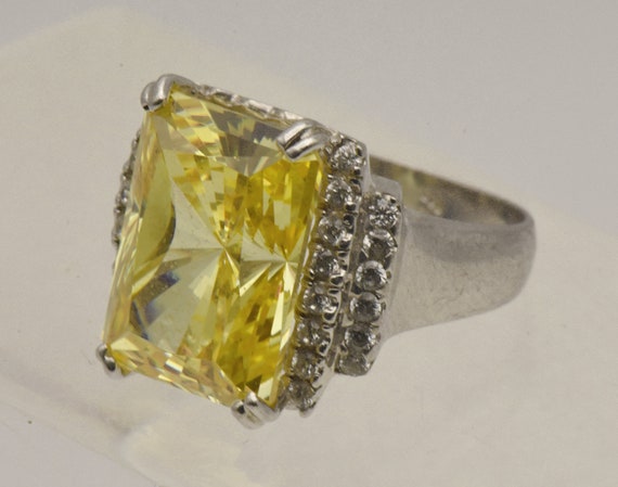 Vintage Sterling Silver Canary Yellow Cubic Zirco… - image 3