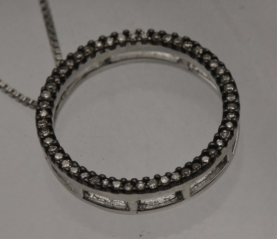 Vintage Diamond Sterling Silver Hoop Pendant on S… - image 8