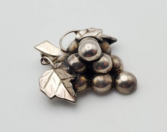Grosse Broche/pendentif En Argent Sterling 925 Grappe De Raisins Mexique - Occasion